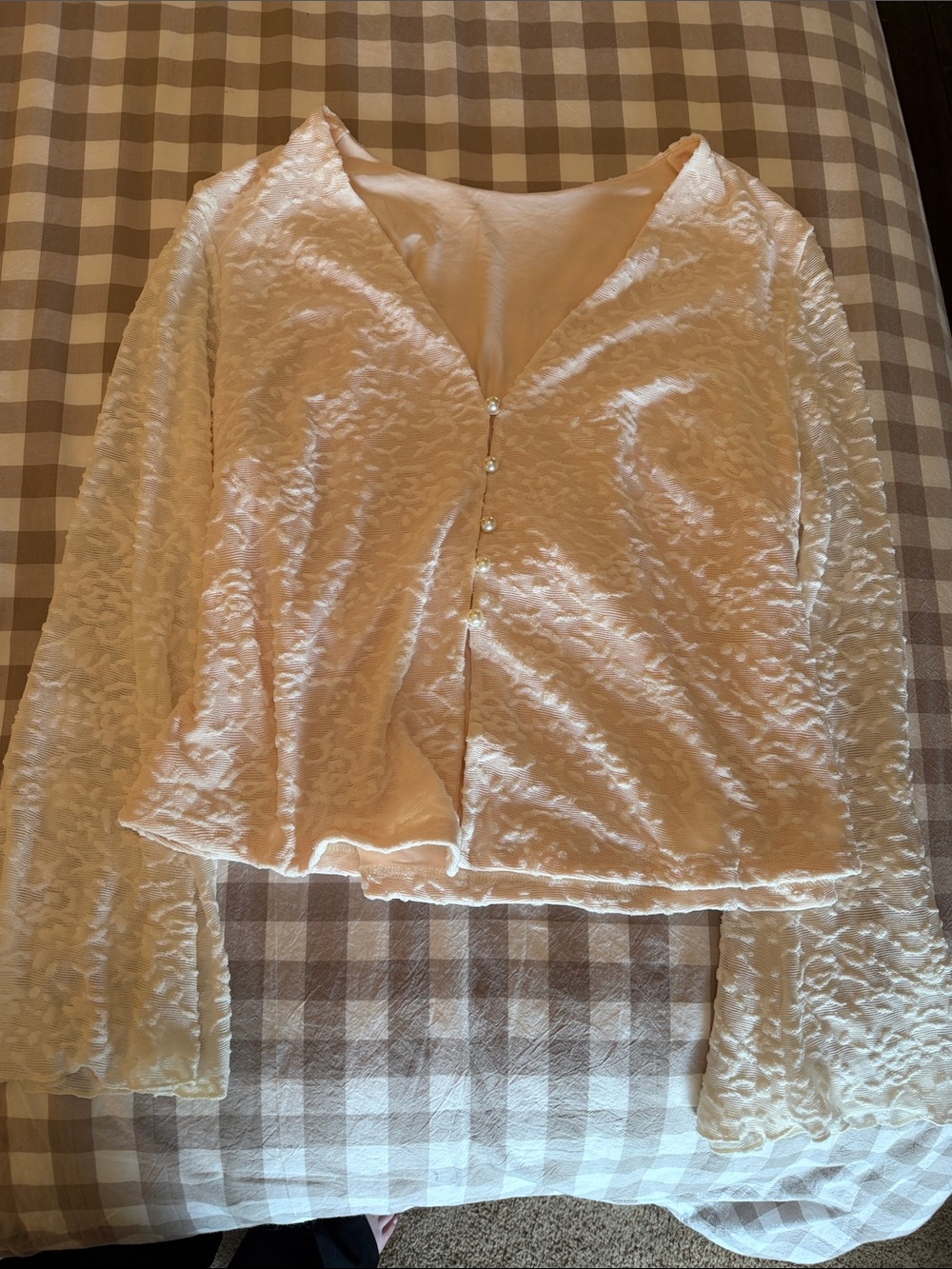 Women's Cream Textured Button-Front Sleep Top
